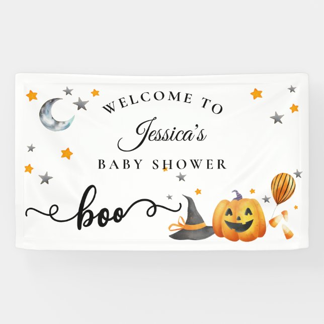 Little Boo Halloween Pumpkin Baby Shower Welcome Banner (Horizontal)