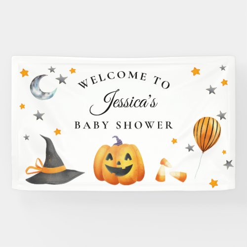 Little Boo Halloween Pumpkin Baby Shower Welcome Banner
