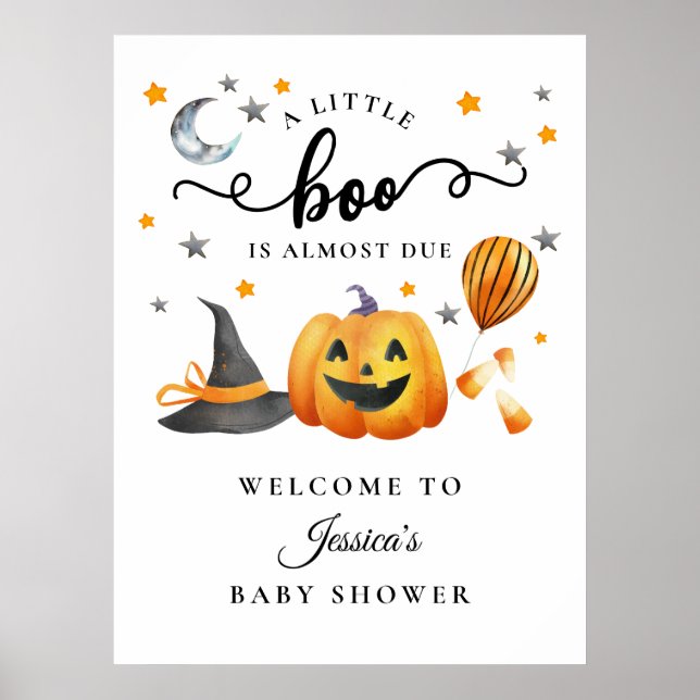 Little Boo Halloween Pumpkin Baby Shower Welcome Poster (Front)