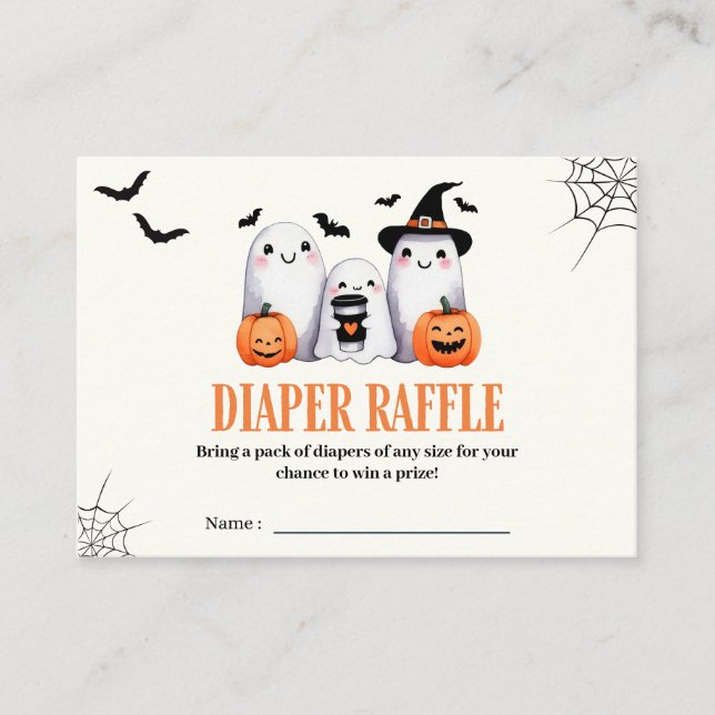 Little Boo Halloween Pumpkin Ghost Diaper Raffle Enclosure Card (Front)