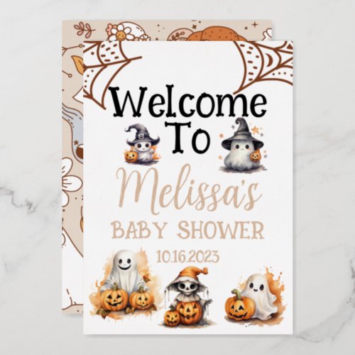 Little Boo Halloween Spooky Baby Shower  Foil Holiday Card
