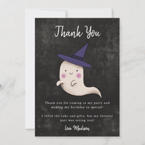 Little Boo Halloween Theme Girls Birthday Party Thank You Card
