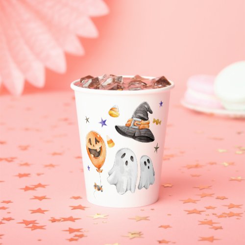 Little Boo Halloween Watercolor Baby Shower Paper Cups