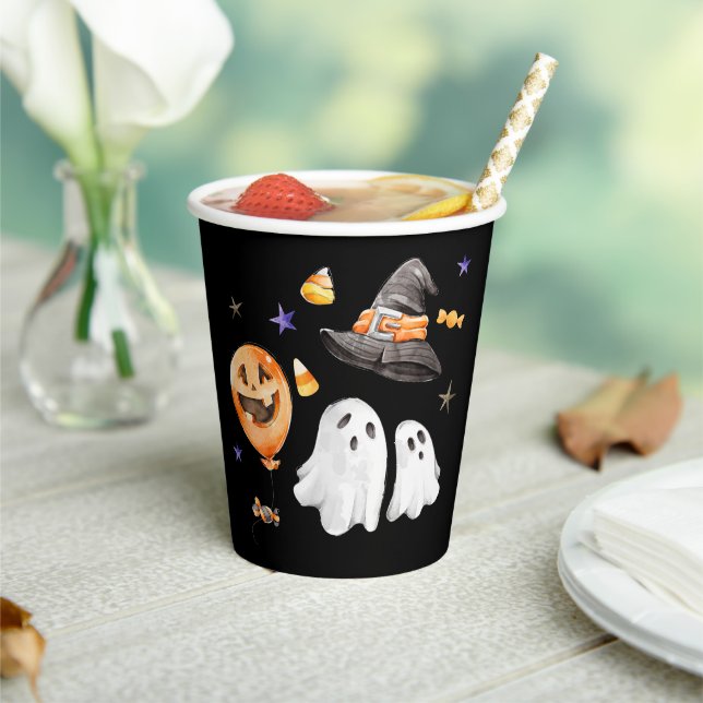Little Boo Halloween Watercolor Black Paper Cups (Insitu)