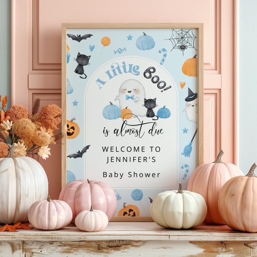 Little boo is almost Due baby shower blue welcome Poster