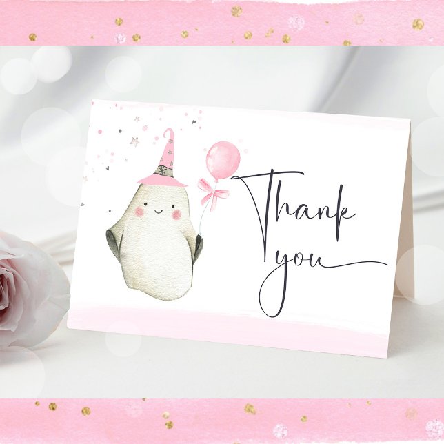 Little Boo is almost due Baby shower Thank You Card (Little Boo ghost baby shower with bow and Halloween theme, gender-neutral and festive design.)