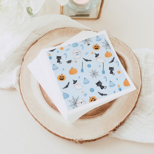 Little Boo is almost due blue baby shower Napkins