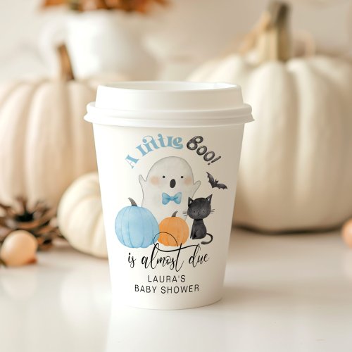 Little Boo is almost due blue baby shower Paper Cups