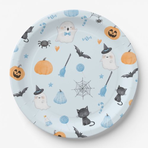 Little Boo is almost due blue baby shower Paper Plates