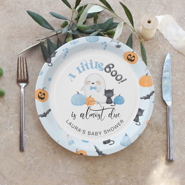 Little Boo is almost due blue baby shower Paper Plates (Creator Uploaded)
