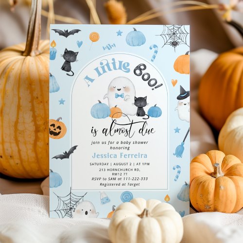 Little Boo is almost Due blue boy baby shower Invitation