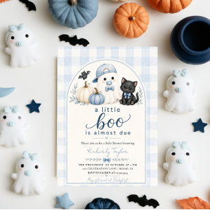 Little Boo is Almost Due Blue Ghost Baby Shower Invitation
