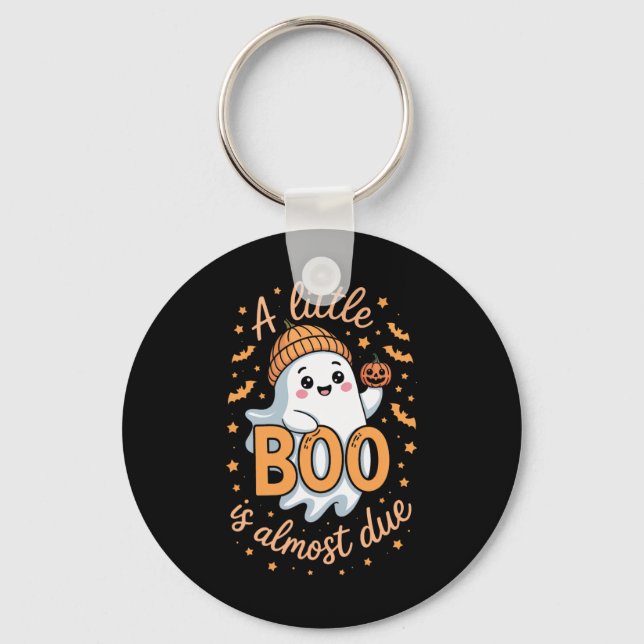 Little Boo Is Almost Due Cute Halloween Pregnancy  Keychain (Front)