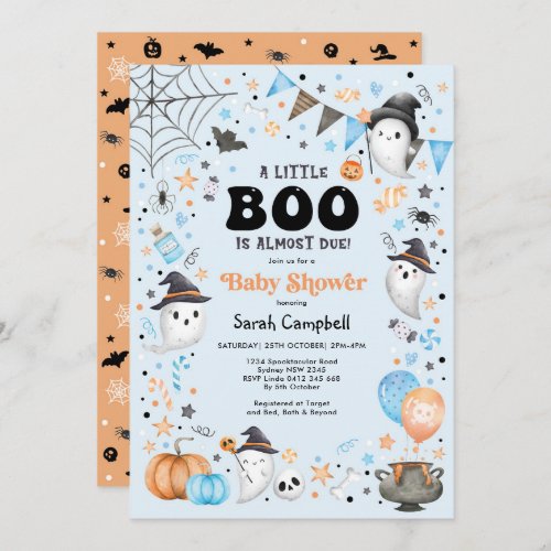 Little Boo is Almost Due Halloween Baby Shower Boy Invitation