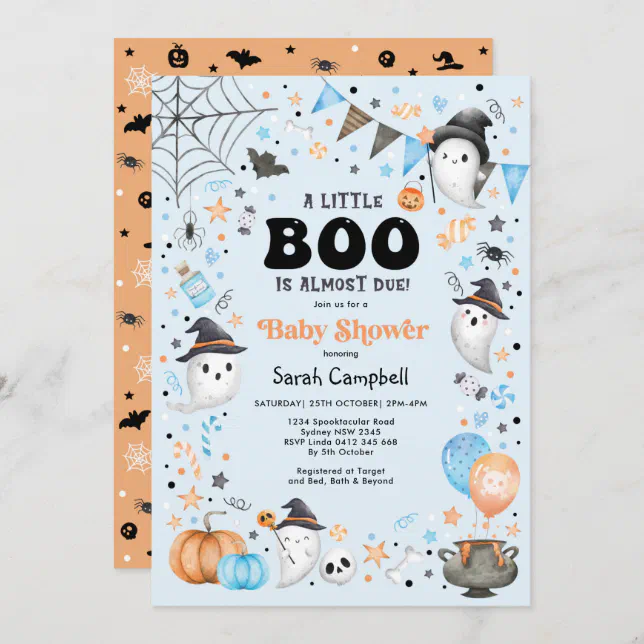 Little Boo is Almost Due Halloween Baby Shower Boy Invitation | Zazzle