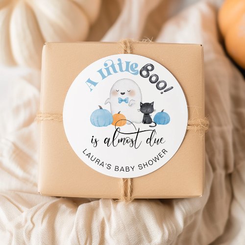 Little Boo is almost due Halloween baby shower Classic Round Sticker