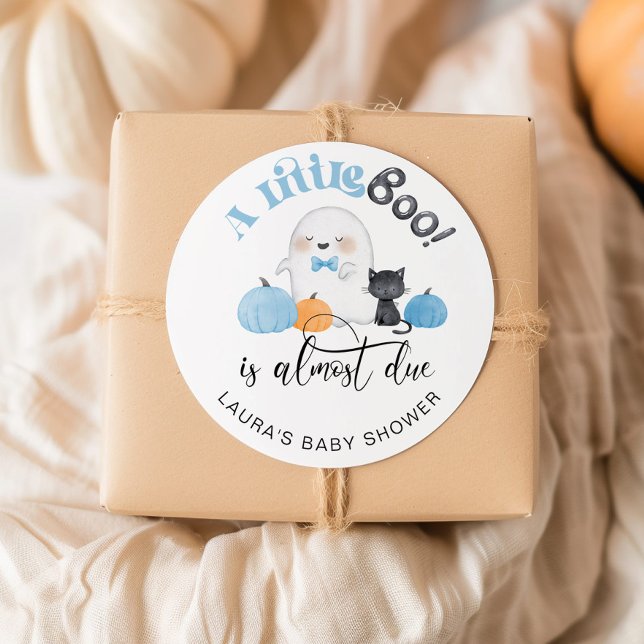Little Boo is almost due Halloween baby shower Classic Round Sticker (Creator Uploaded)