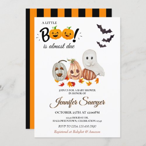  Little Boo is Almost Due Halloween Baby Shower In Invitation
