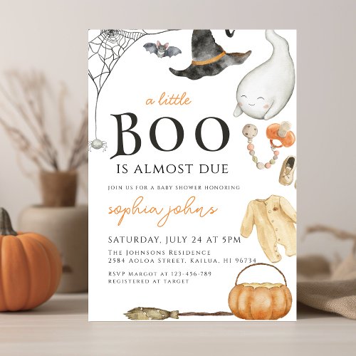 Little Boo is Almost Due Halloween Baby Shower  Invitation