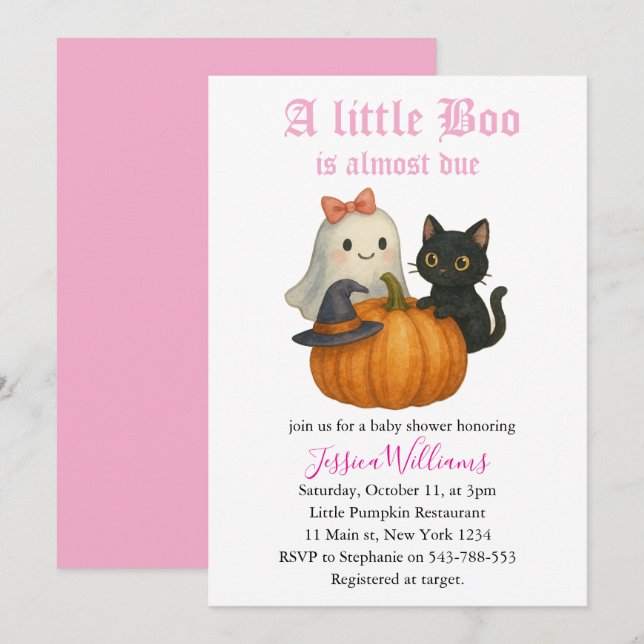 Little Boo Is Almost Due Halloween Baby Shower Invitation (Front/Back)