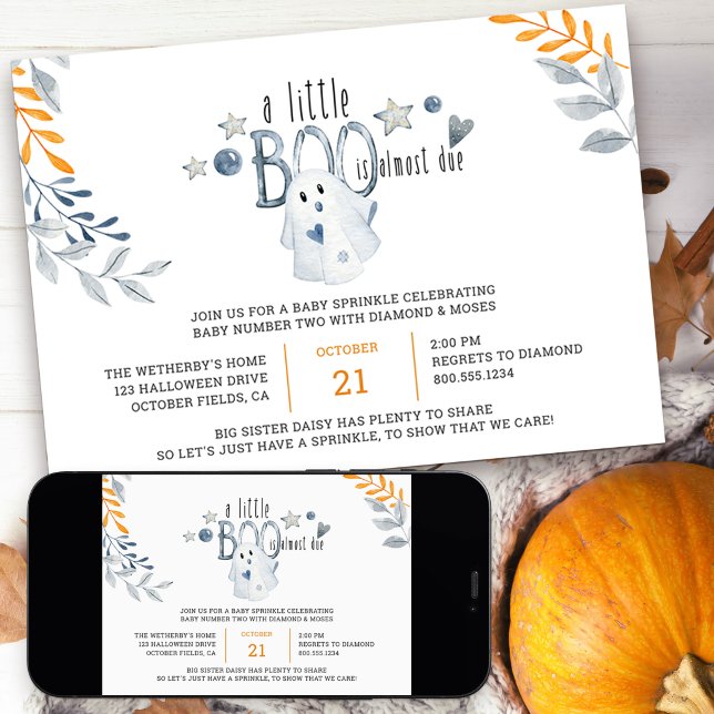 Little Boo is Almost Due Halloween Baby Sprinkle Invitation