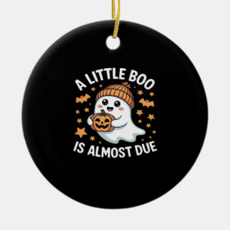 Little Boo Is Almost Due Halloween Pregnancy Revea Ceramic Ornament