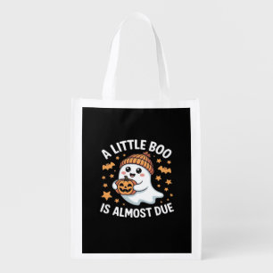 Little Boo Is Almost Due Halloween Pregnancy Revea Grocery Bag