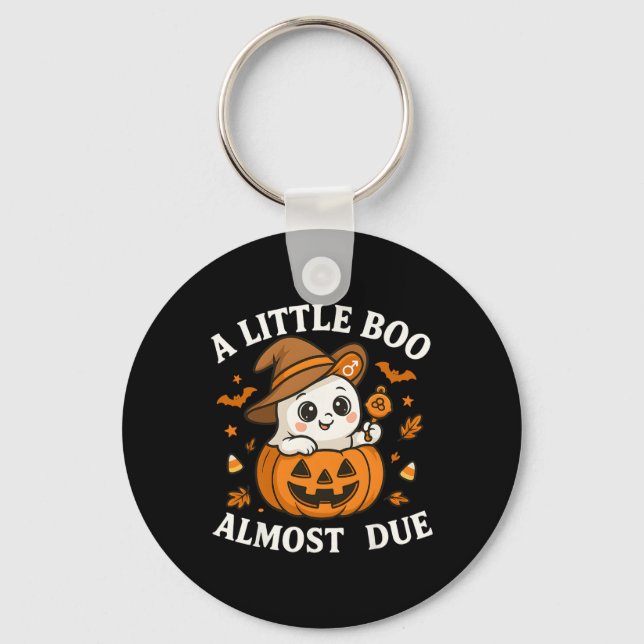 Little Boo Is Almost Due Halloween Pregnancy Revea Keychain (Front)
