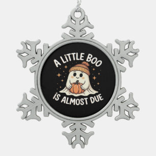 Little Boo Is Almost Due Halloween Pregnancy Revea Snowflake Pewter Christmas Ornament