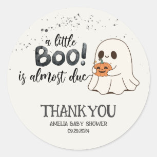 little boo is almost due orange baby shower classic round sticker