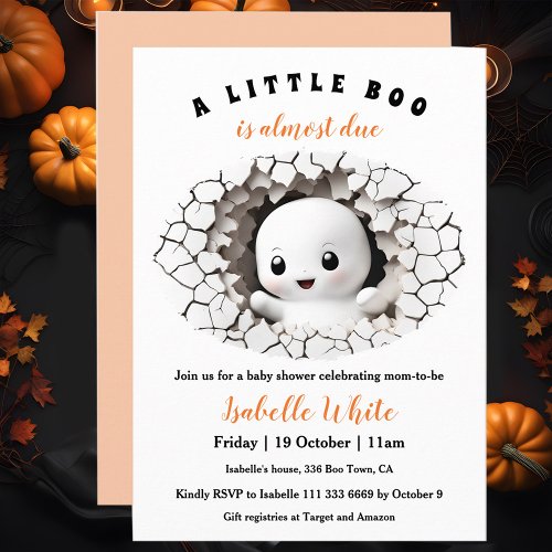 Little Boo Is Almost Due Peeking Ghost Baby Shower Invitation