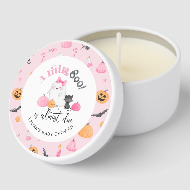 Little Boo is almost due pink baby shower Mini Candle Favors (Corner)