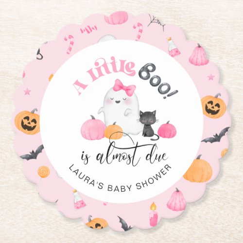 Little Boo is almost due pink baby shower Paper Coaster