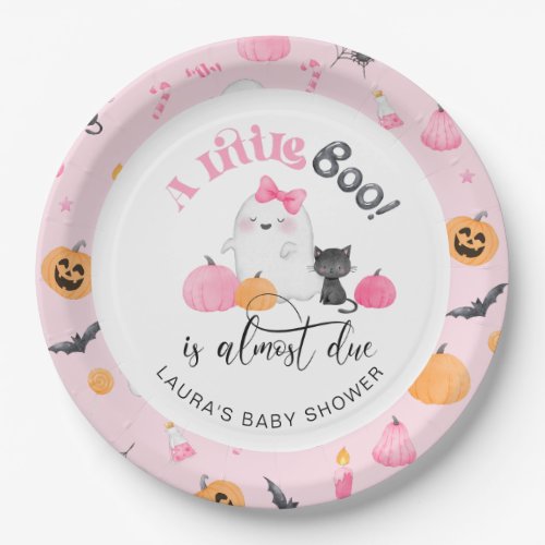 Little Boo is almost due pink baby shower Paper Plates