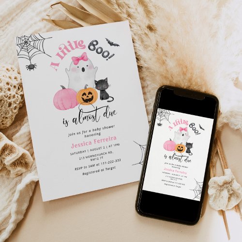 Little Boo is almost Due pink girl baby shower Invitation