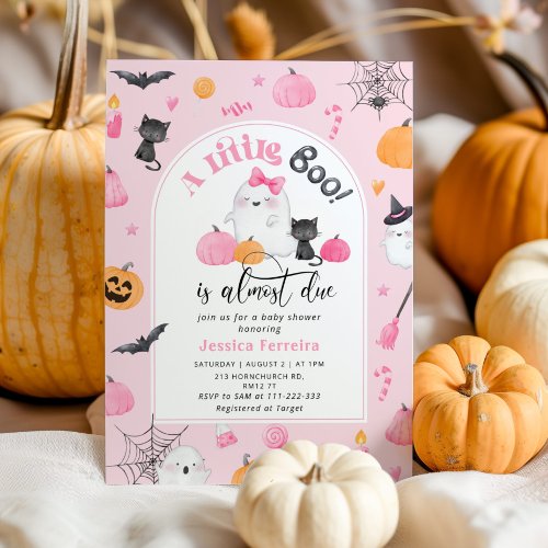 Little Boo is almost Due pink girl baby shower Invitation