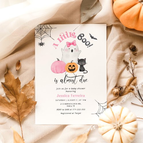 Little Boo is almost Due pink girl baby shower Invitation