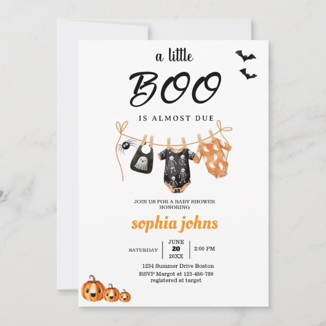 Little Boo is Almost Halloween Baby Shower cloths  Invitation (Front)