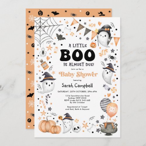 Little Boo is Brewing Halloween Ghost Baby Shower Invitation
