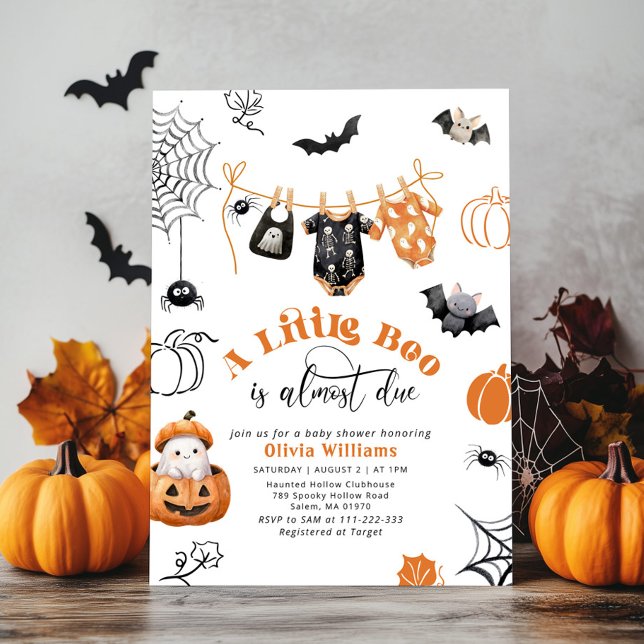 Little Boo is Due Boy Clothesline baby shower Invitation (Creator Uploaded)