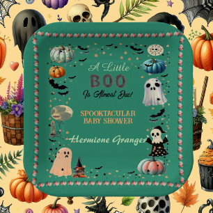 Little BOO Is Due Ghost Pumpkin Spooky Baby Shower Paper Plates