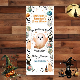 Little BOO Is Due Ghost Pumpkin Spooky Baby Shower Retractable Banner