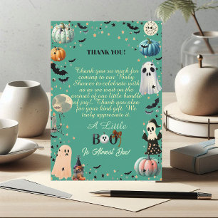 Little BOO Is Due Ghost Pumpkin Spooky Baby Shower Thank You Card