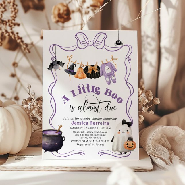 Little Boo is Due Girl Clothesline baby shower Invitation (Creator Uploaded)