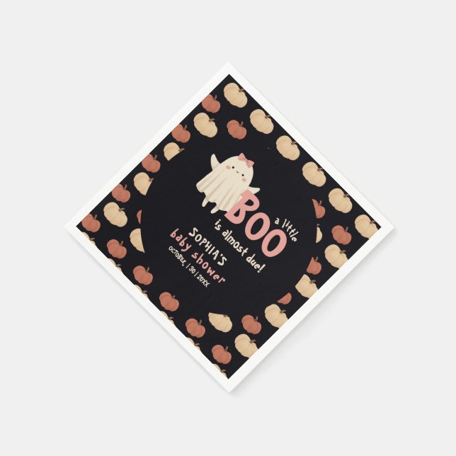Little Boo Is Due Girl Halloween Baby Shower Napkins (Corner)