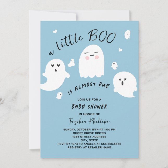 Little Boo is Due Halloween Boy Baby Shower Invitation (Front)