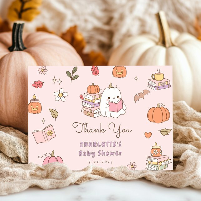 Little Boo is due Pink cute Baby Shower Thank You Card (Creator Uploaded)