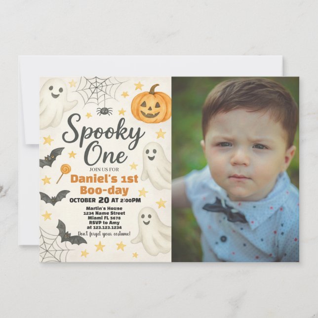 Little Boo is Turning One | 1st Birthday Halloween Invitation (Front)
