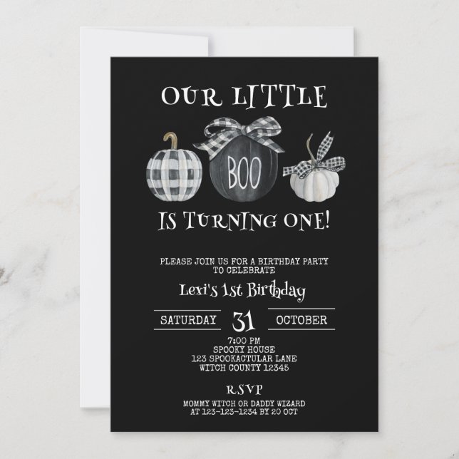 Little Boo is turning ONE, Halloween 1st Birthday Invitation (Front)