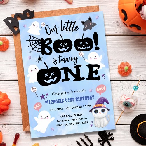 Little Boo Is Turning ONE  Halloween 1st Birthday Invitation